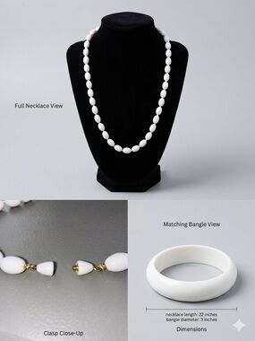 White Bead Necklace and Bangle Set - Classic Women’s Jewelry